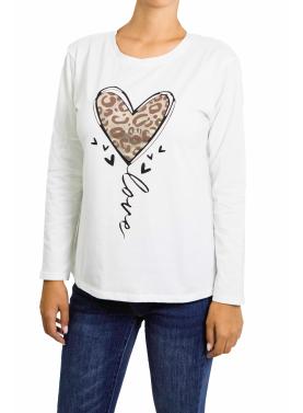 t shirt con stampa manica lunga cuore 