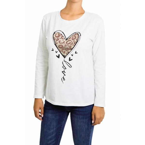 t shirt con stampa manica lunga cuore 