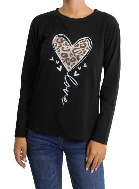 t shirt con stampa manica lunga cuore 