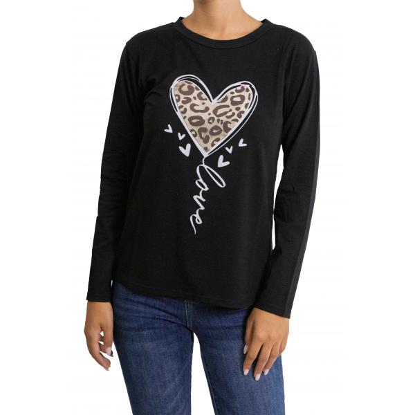 t shirt con stampa manica lunga cuore 